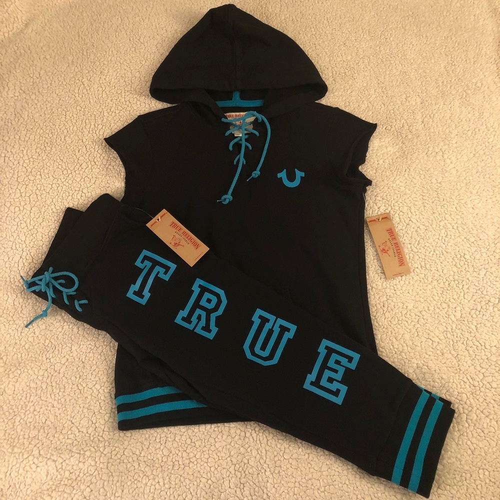 TRUE RELIGION Womens Lace Up Sweatsuit Black - Picture 4 of 8